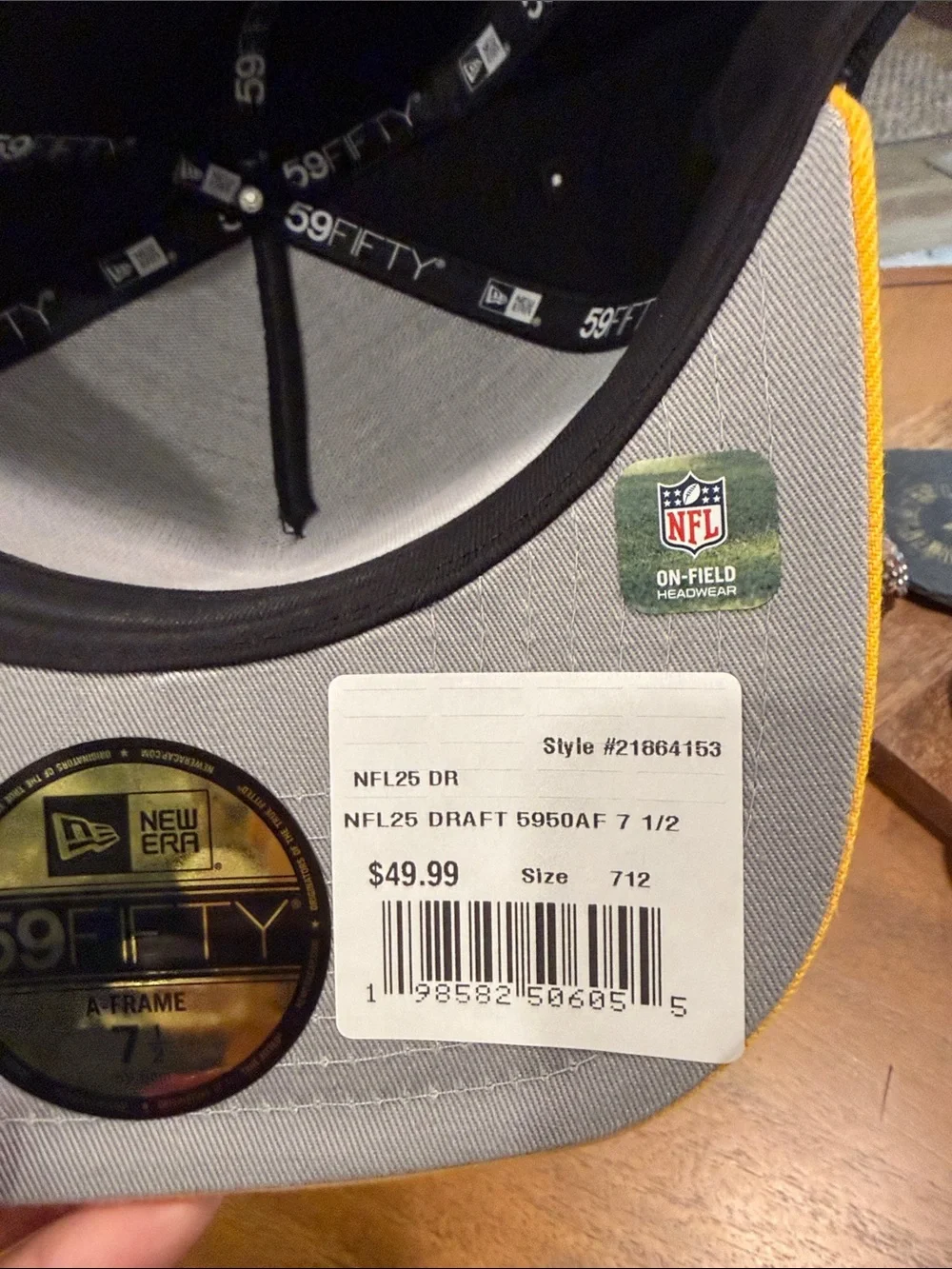 Pittsburgh Steelers NFL 2025 Draft Hat Black and Gold Fitted Size 7 1/2